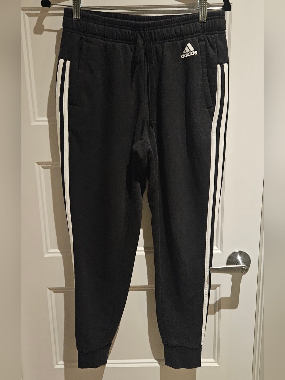 Adidas Black Track Pants with White Stripes